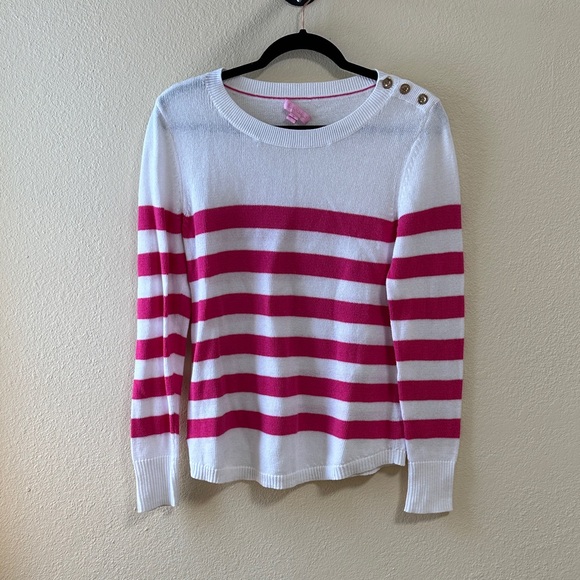 Lilly Pulitzer Sweaters - Lilly Pulitzer Pink and White Striped Sweater Size Medium